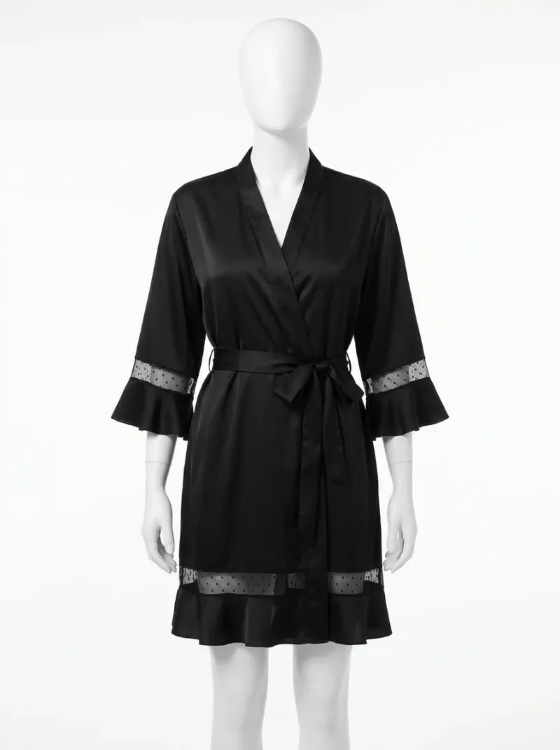 Kimono court polyester végétal satiné nuit femme raffiné