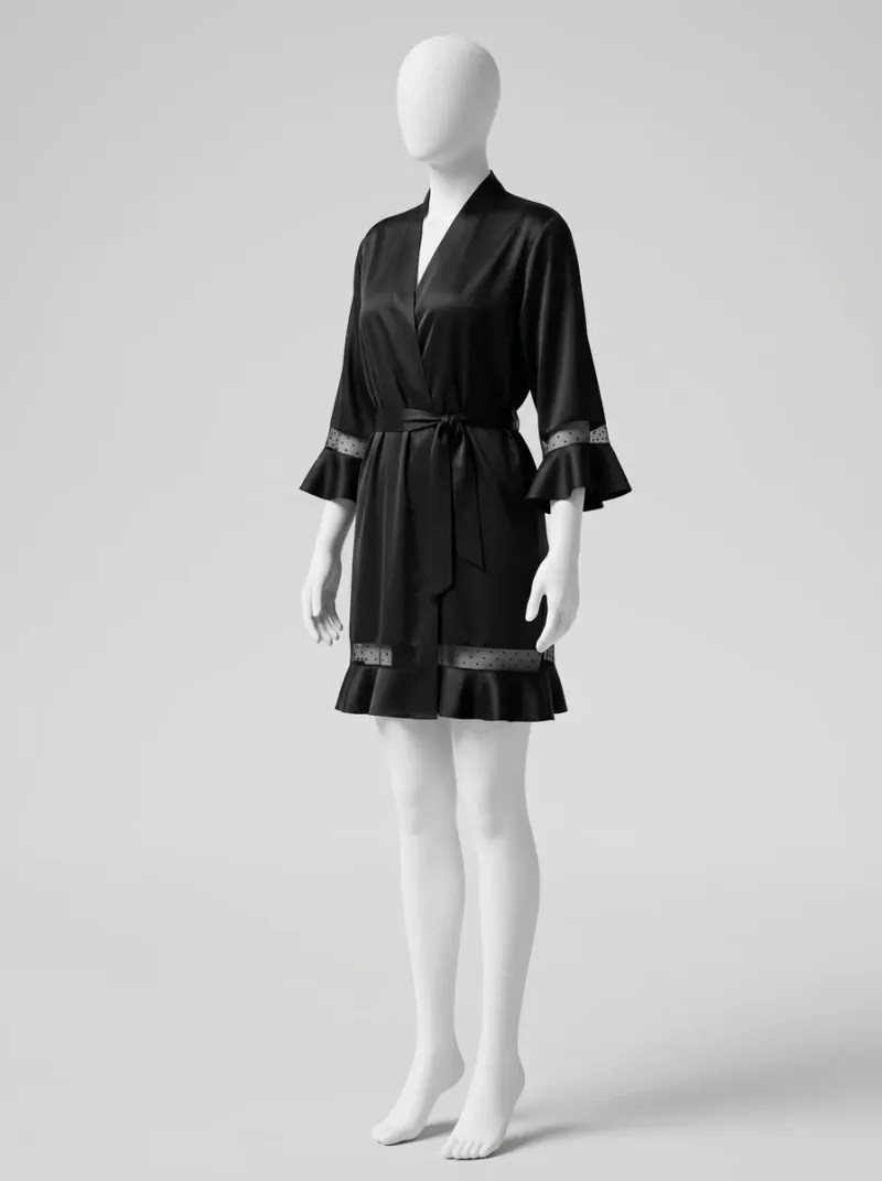 Kimono court polyester végétal satiné nuit femme raffiné