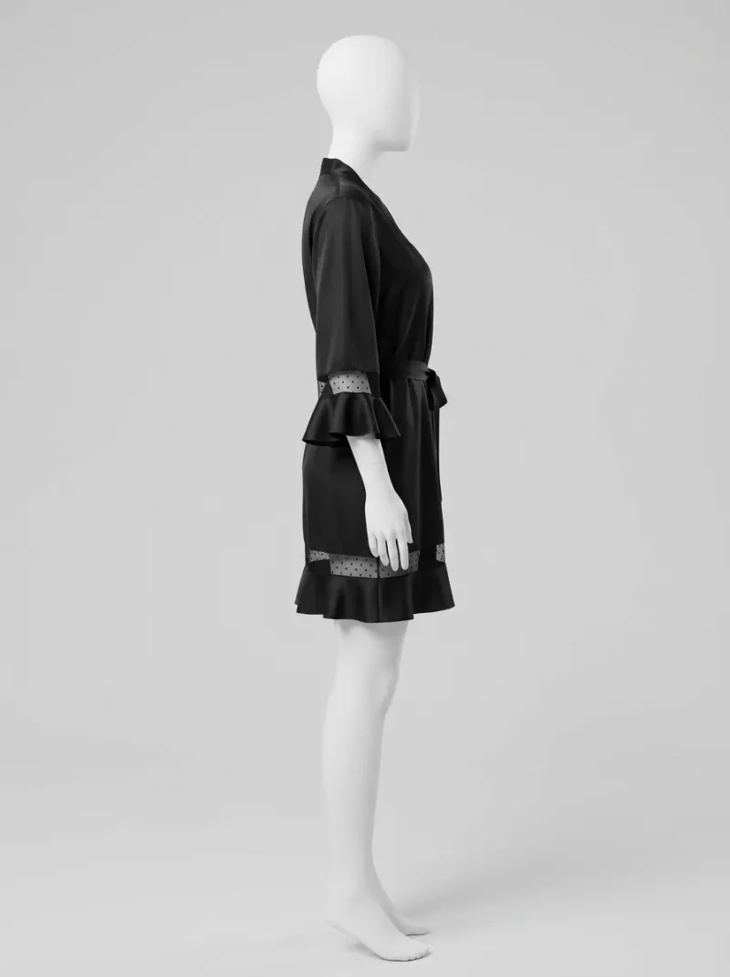 Kimono court polyester végétal satiné nuit femme raffiné