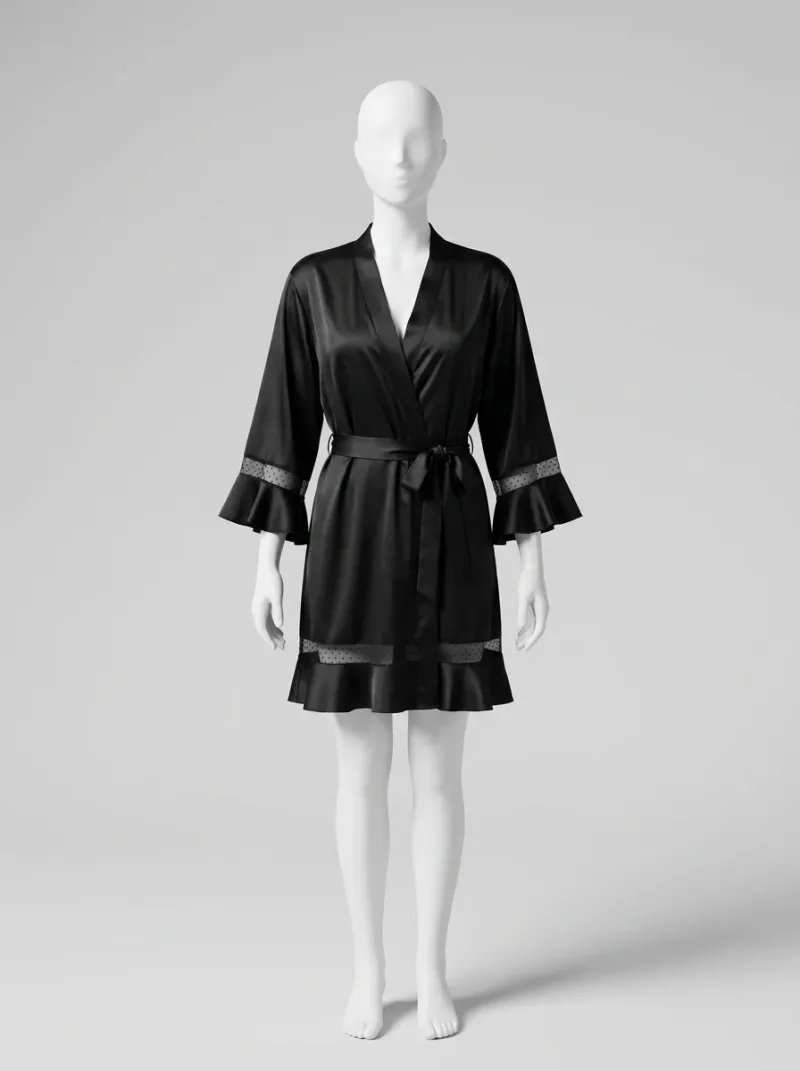Kimono court polyester végétal satiné nuit femme raffiné