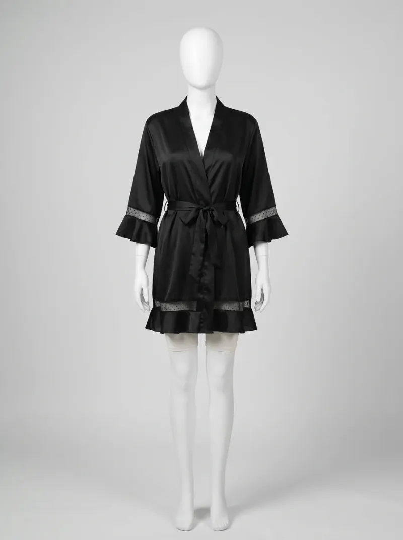 Kimono court polyester végétal satiné nuit femme raffiné