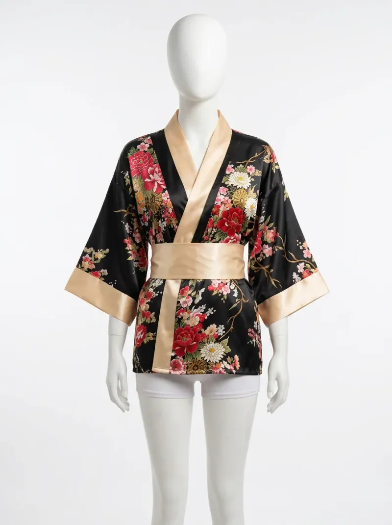 Kimono court mousseline de soie nuit sexy femme
