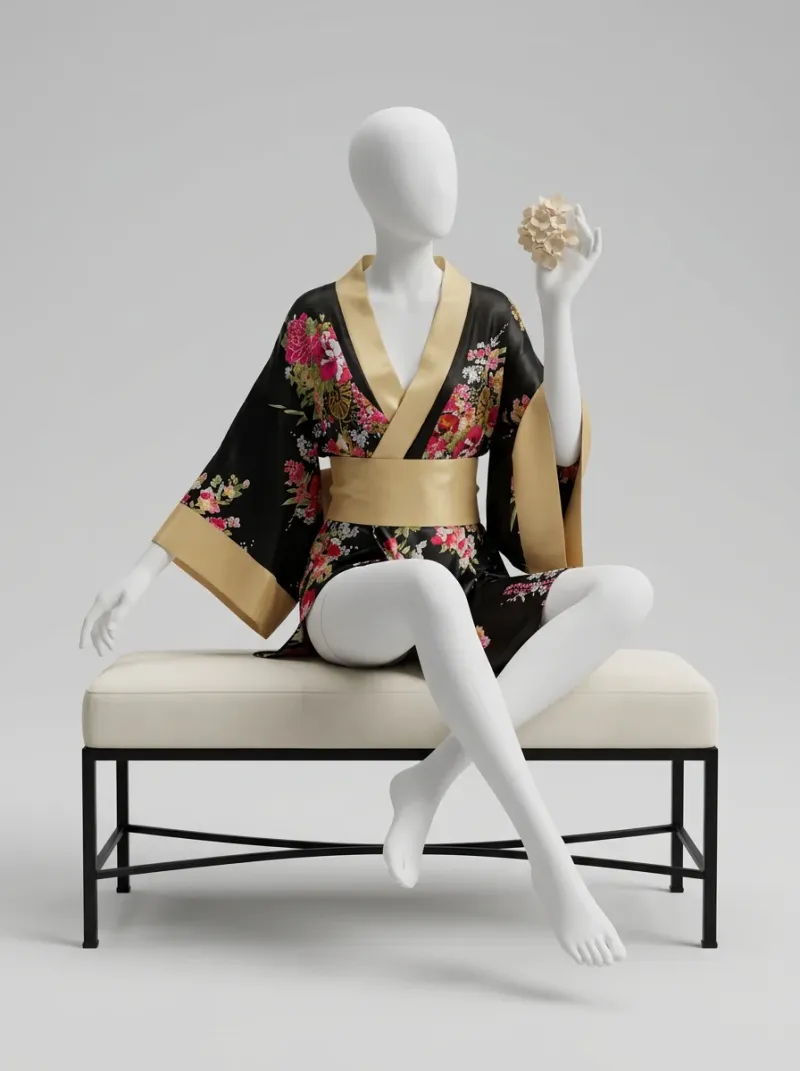Kimono court mousseline de soie nuit sexy femme