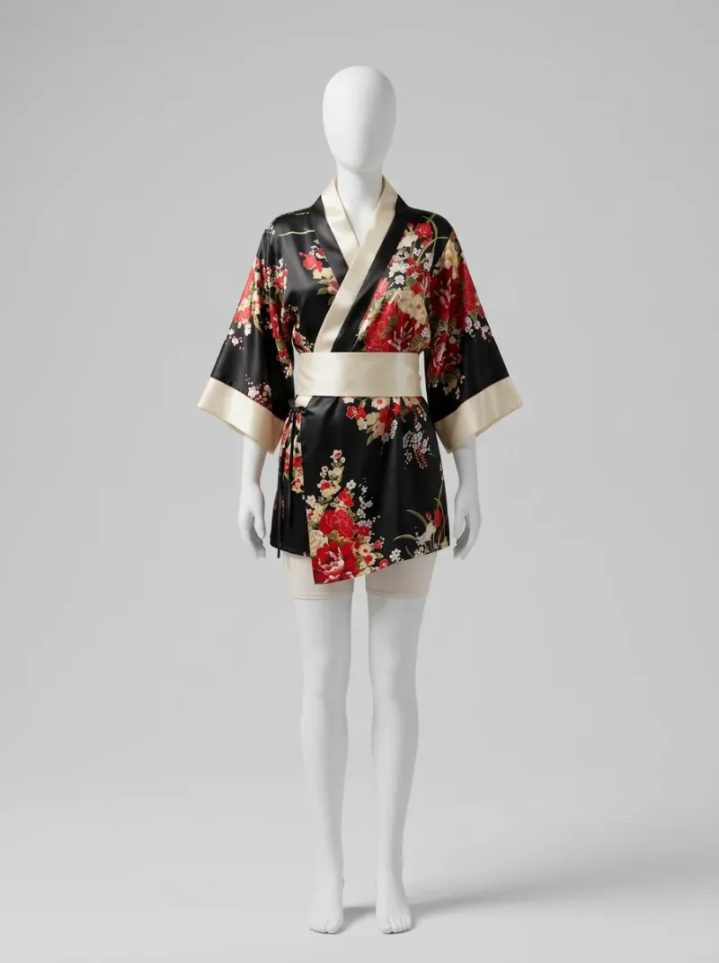 Kimono court mousseline de soie nuit sexy femme