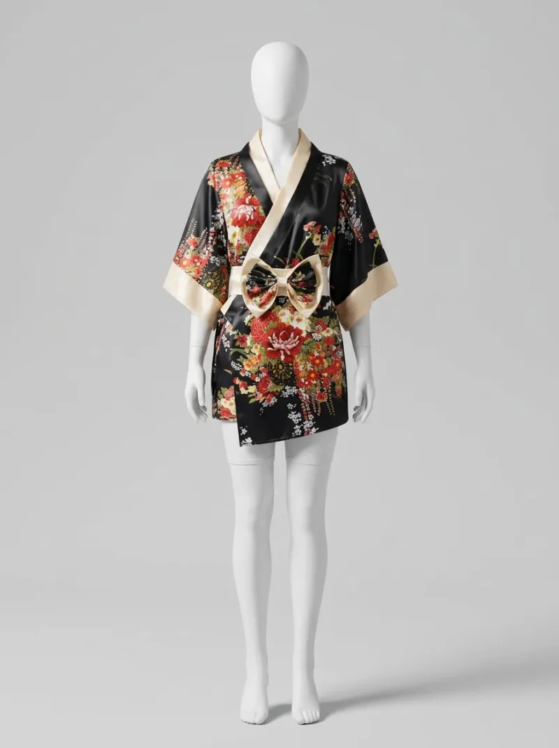 Kimono court mousseline de soie nuit sexy femme