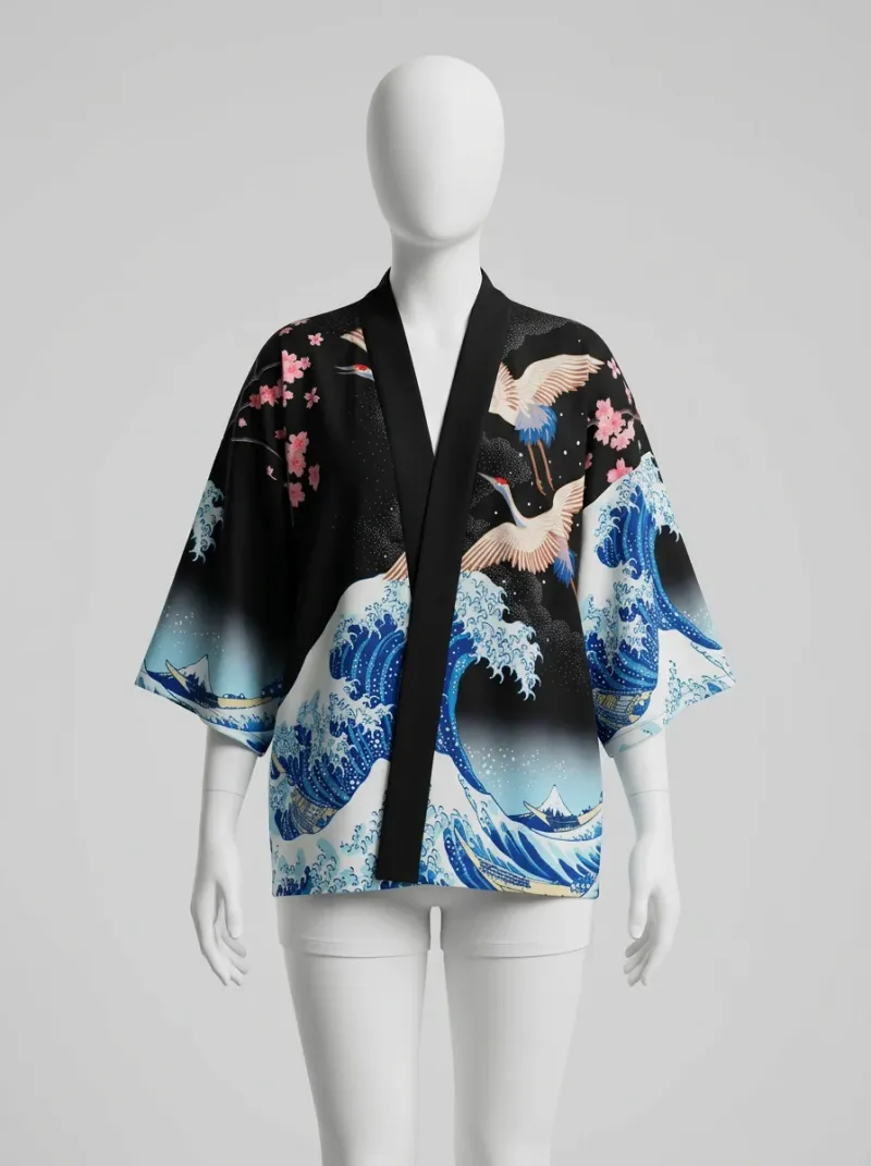 Kimono court coton polyester quotidien raffiné femme