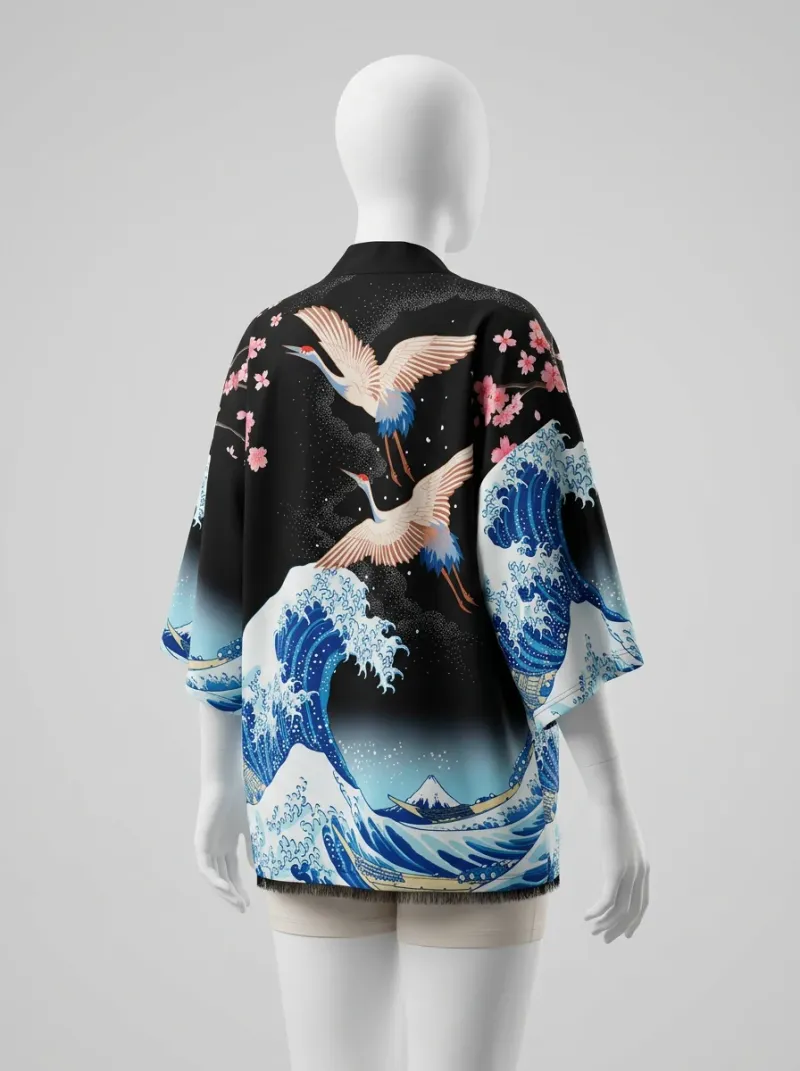 Kimono court coton polyester quotidien raffiné femme