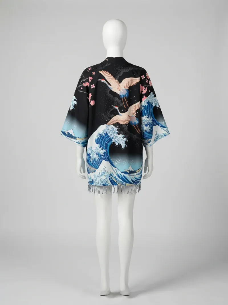 Kimono court coton polyester quotidien raffiné femme