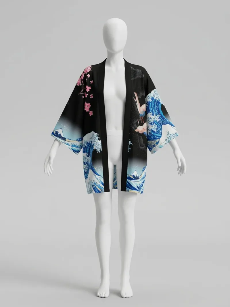 Kimono court coton polyester quotidien raffiné femme
