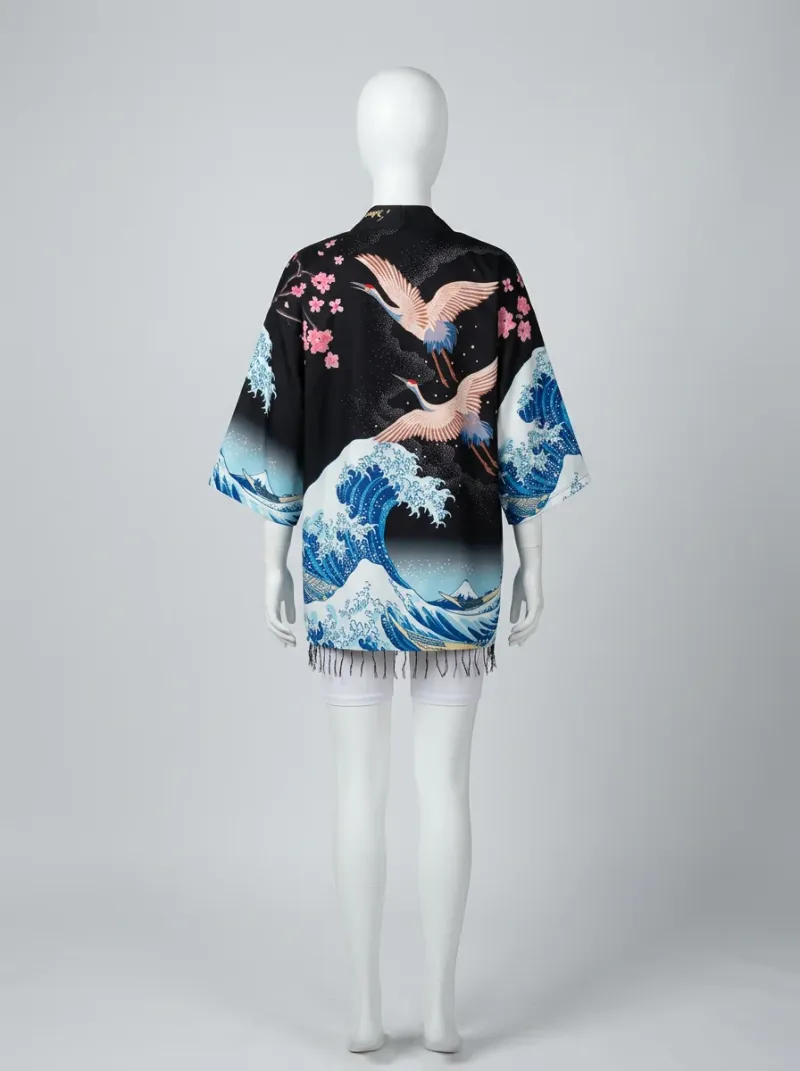 Kimono court coton polyester quotidien raffiné femme