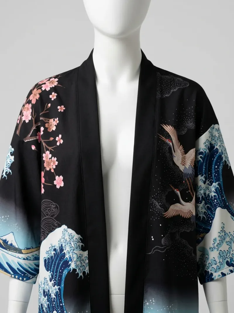 Kimono court coton polyester quotidien raffiné femme
