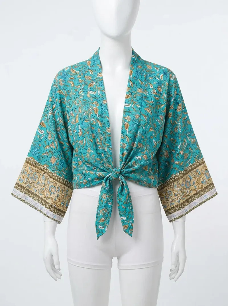 Kimono court coton manches chauve-souris bohème