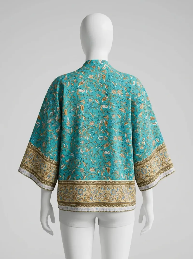 Kimono court coton manches chauve-souris bohème