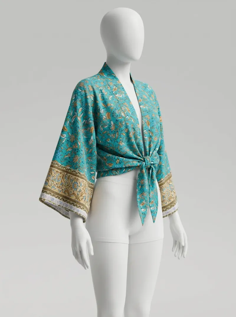 Kimono court coton manches chauve-souris bohème