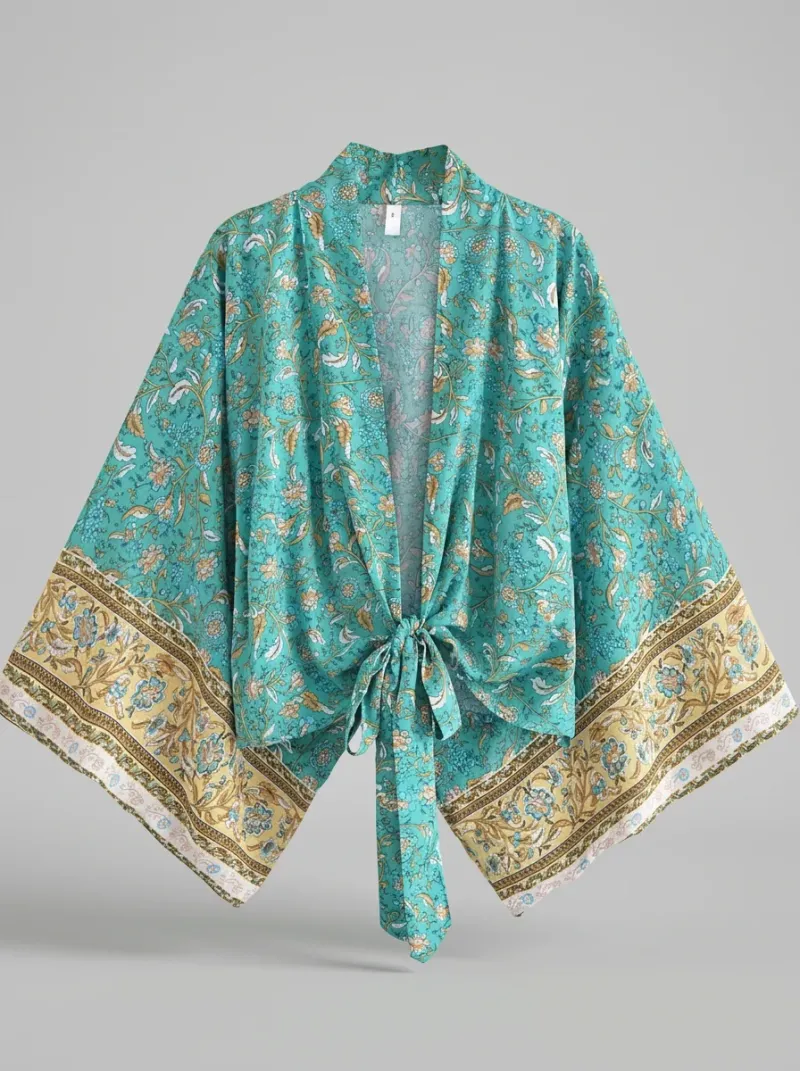 Kimono court coton manches chauve-souris bohème