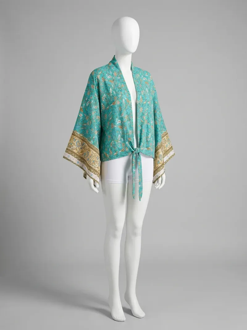 Kimono court coton manches chauve-souris bohème