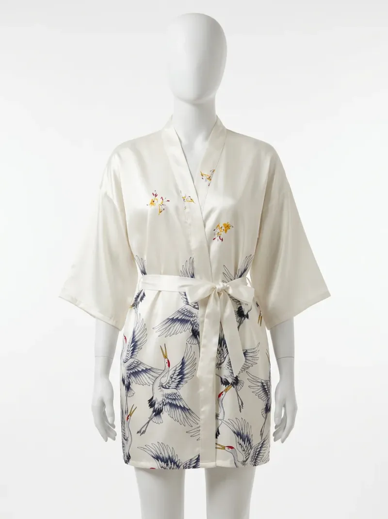 Kimono court satin fluide femme peignoir élégant