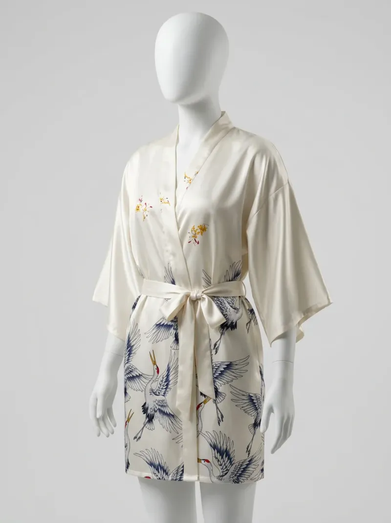 Kimono court satin fluide femme peignoir élégant
