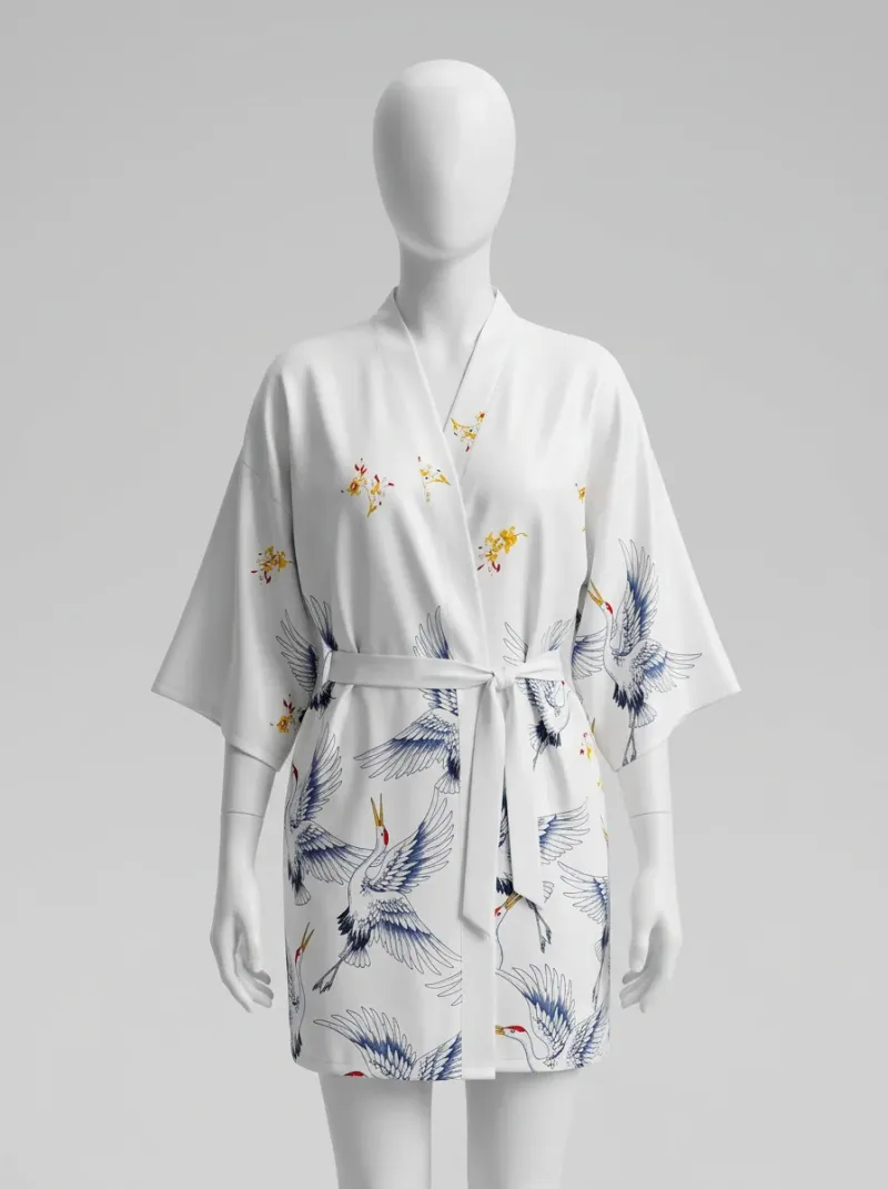 Kimono court satin fluide femme peignoir élégant