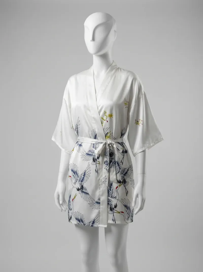 Kimono court satin fluide femme peignoir élégant