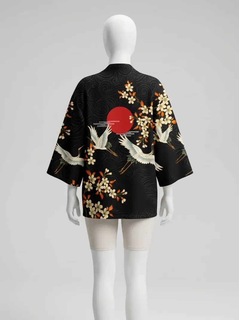 Kimono court polyester végétal ample fleuri femme