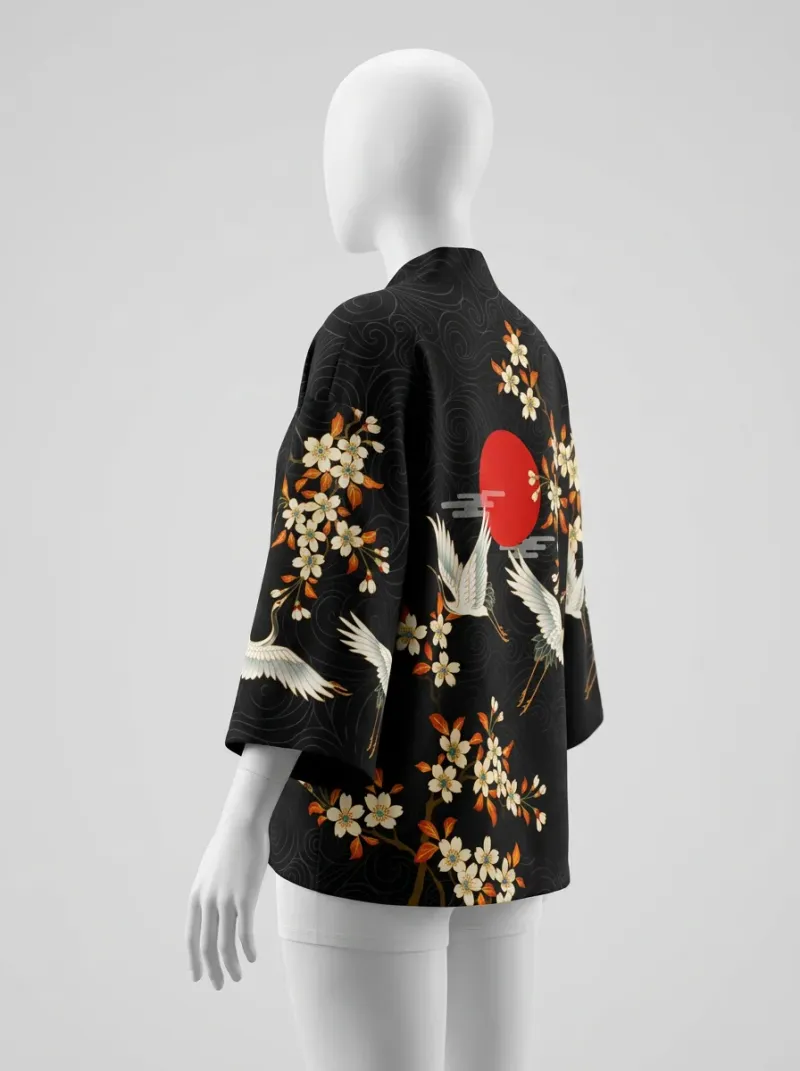 Kimono court polyester végétal ample fleuri femme