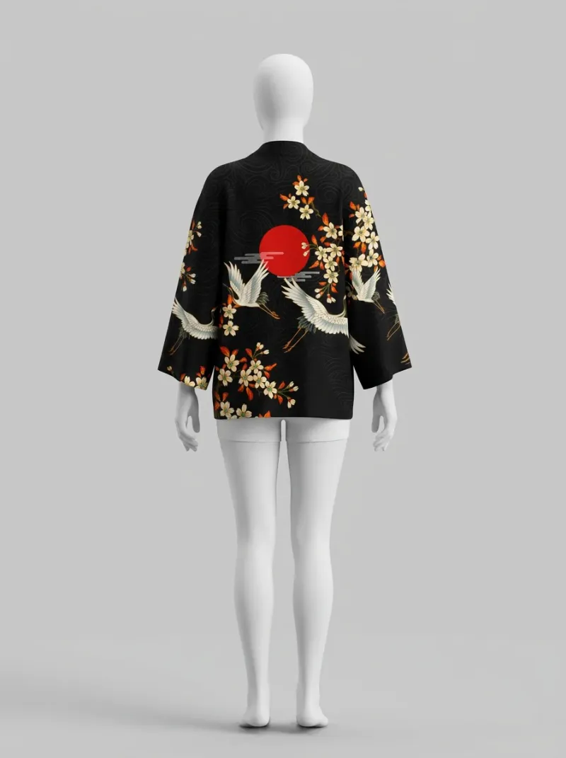 Kimono court polyester végétal ample fleuri femme