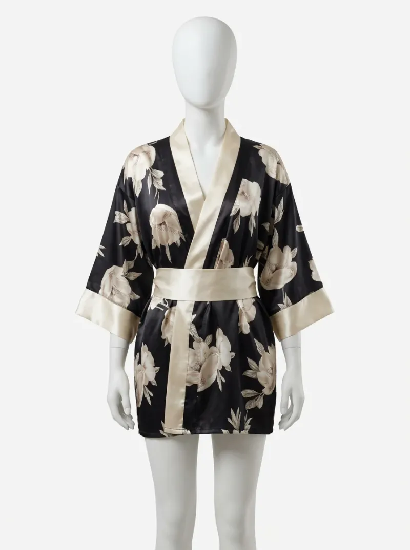Kimono court polyester végétal peignoir femme confortable