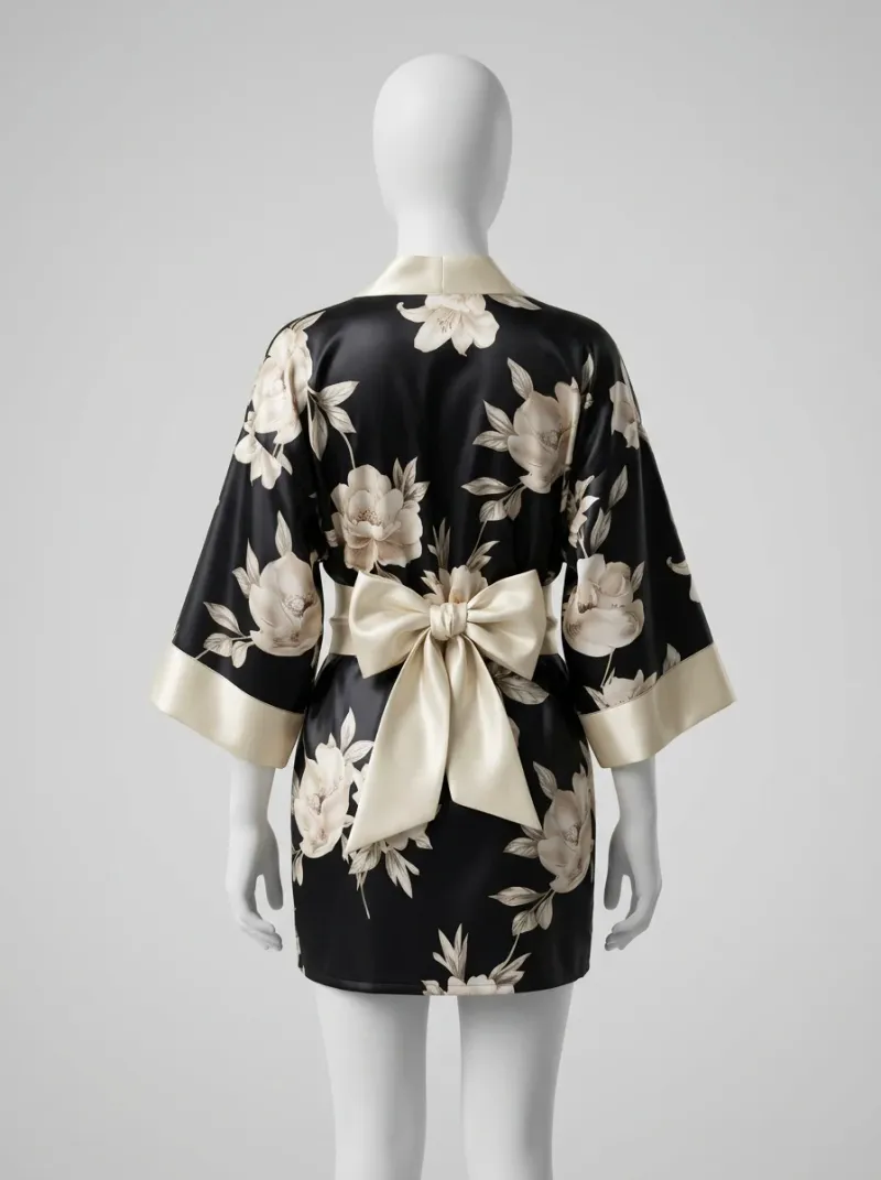 Kimono court polyester végétal peignoir femme confortable