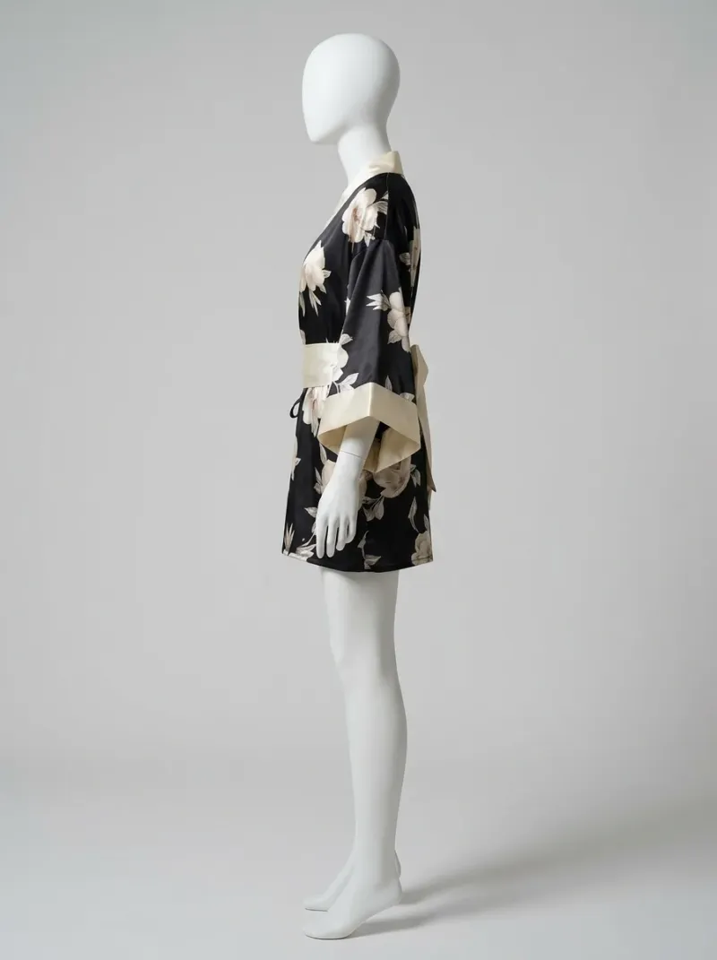 Kimono court polyester végétal peignoir femme confortable
