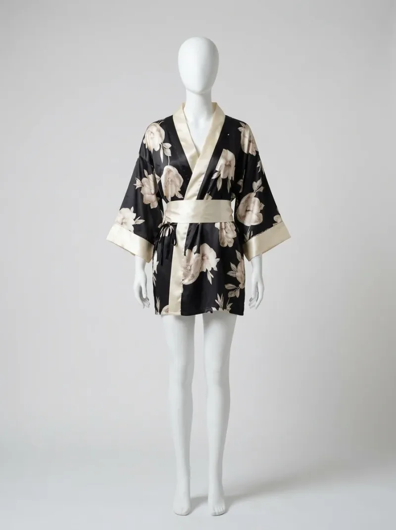 Kimono court polyester végétal peignoir femme confortable