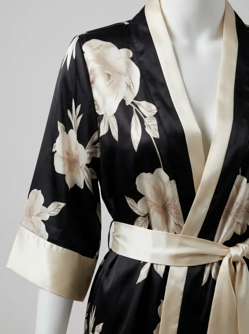 Kimono court polyester végétal peignoir femme confortable