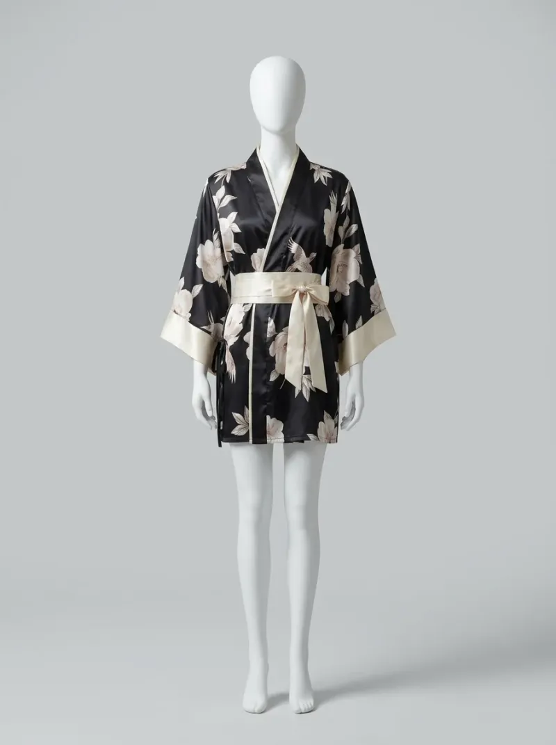 Kimono court polyester végétal peignoir femme confortable