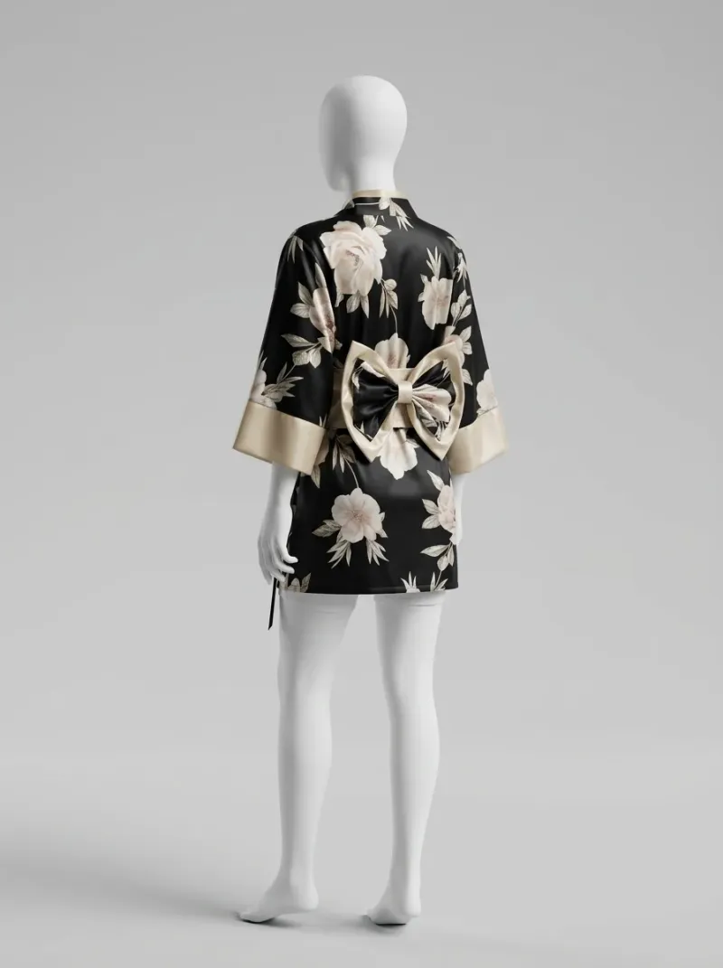 Kimono court polyester végétal peignoir femme confortable