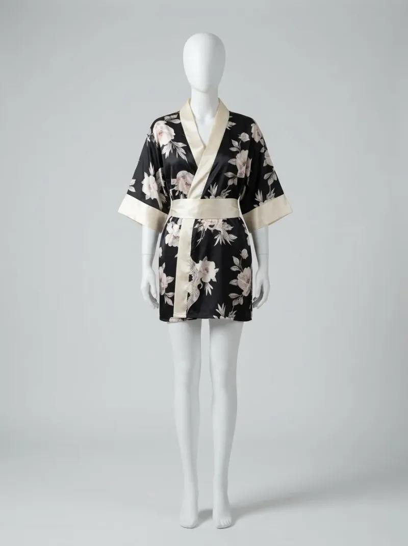 Kimono court polyester végétal peignoir femme confortable