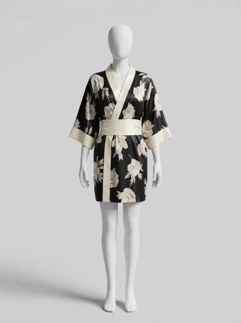Kimono court polyester végétal peignoir femme confortable