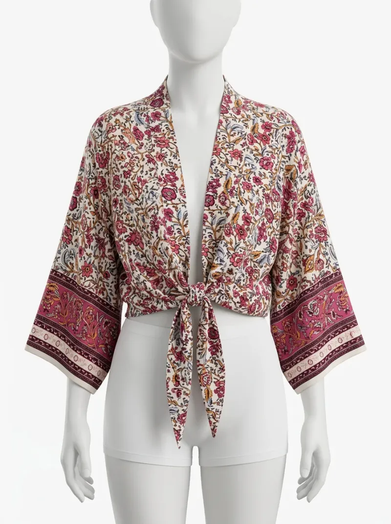Kimono court coton rayonne plage femme bohème
