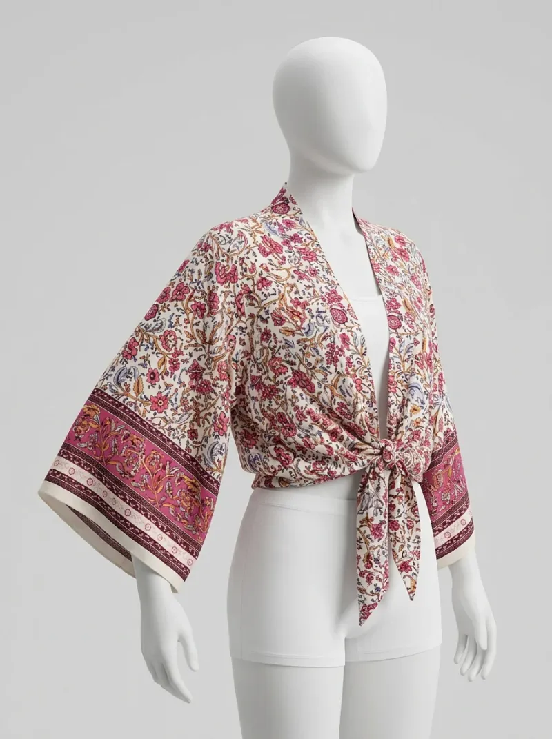 Kimono court coton rayonne plage femme bohème