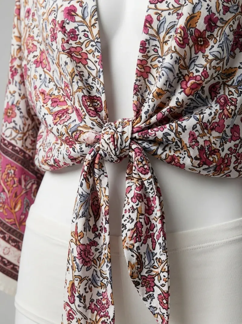 Kimono court coton rayonne plage femme bohème