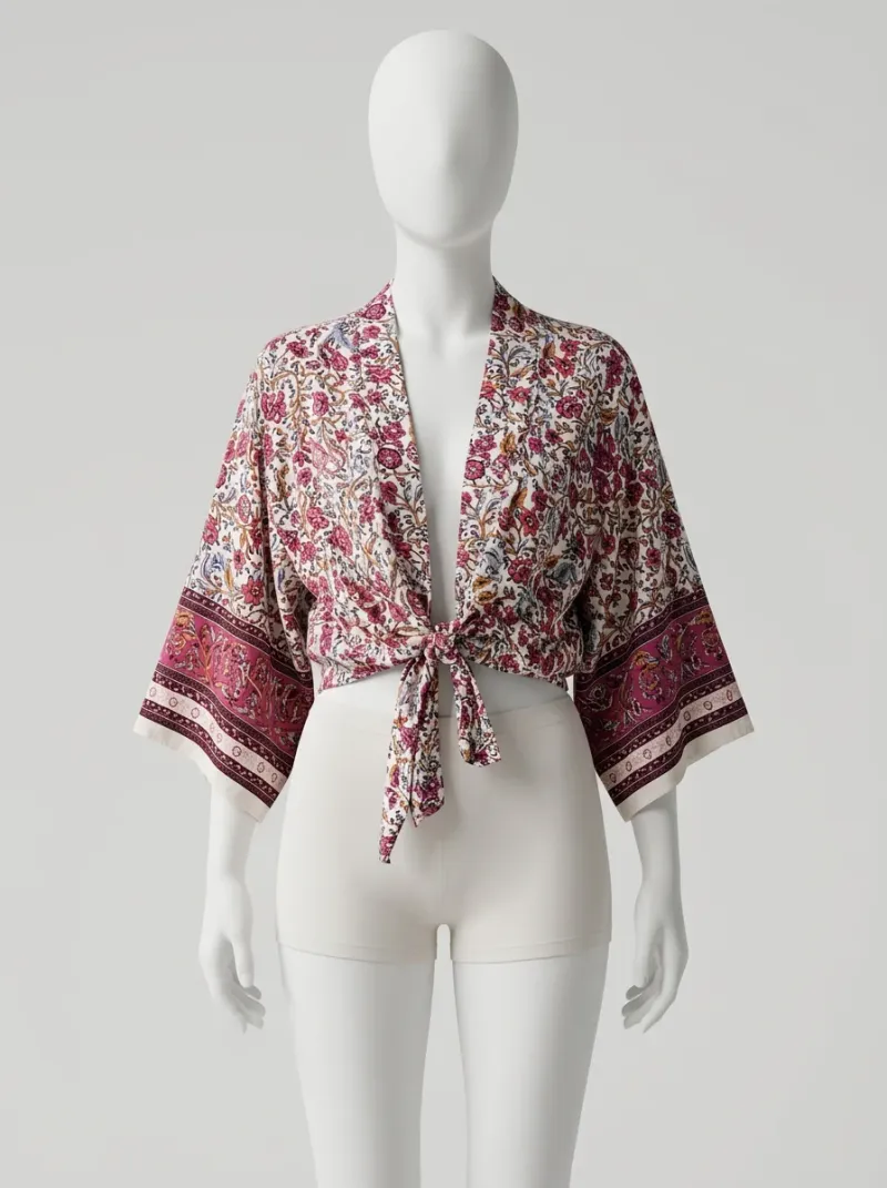 Kimono court coton rayonne plage femme bohème