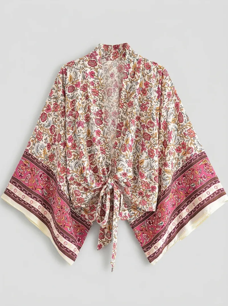 Kimono court coton rayonne plage femme bohème