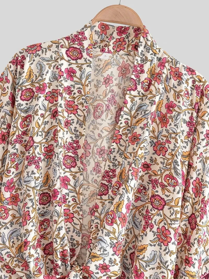 Kimono court coton rayonne plage femme bohème