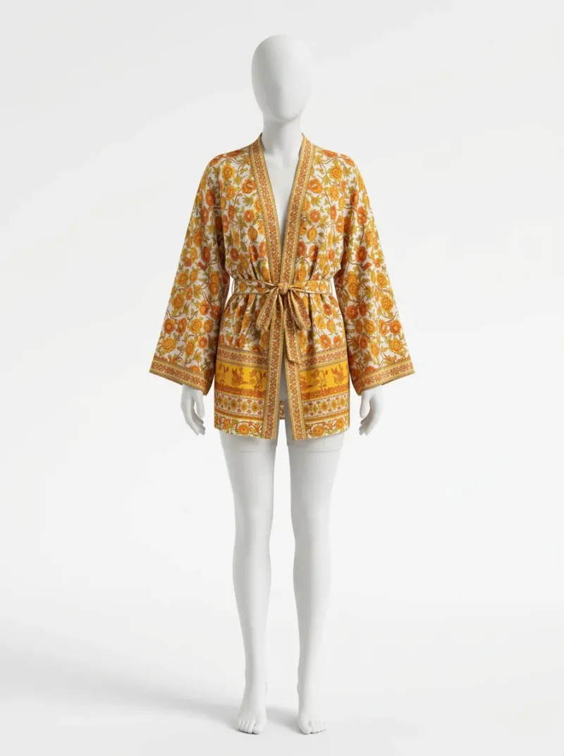 Kimono court coton soyeux femme détente fleurie