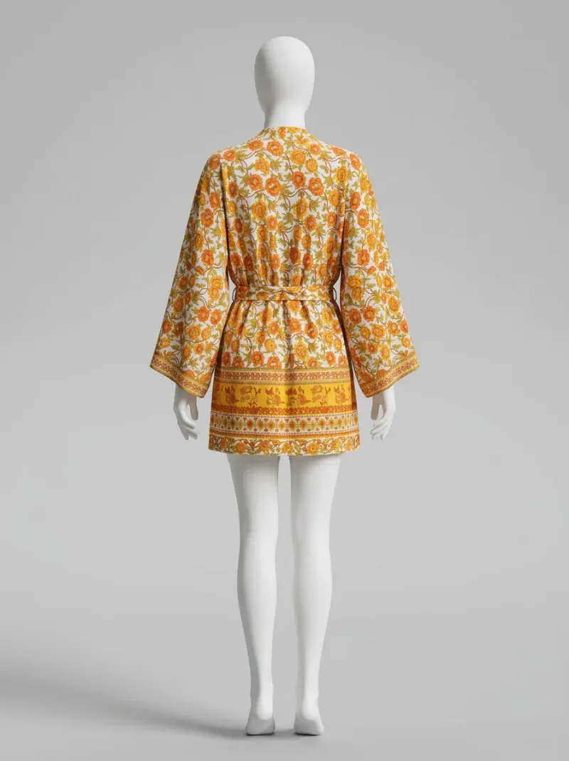 Kimono court coton soyeux femme détente fleurie