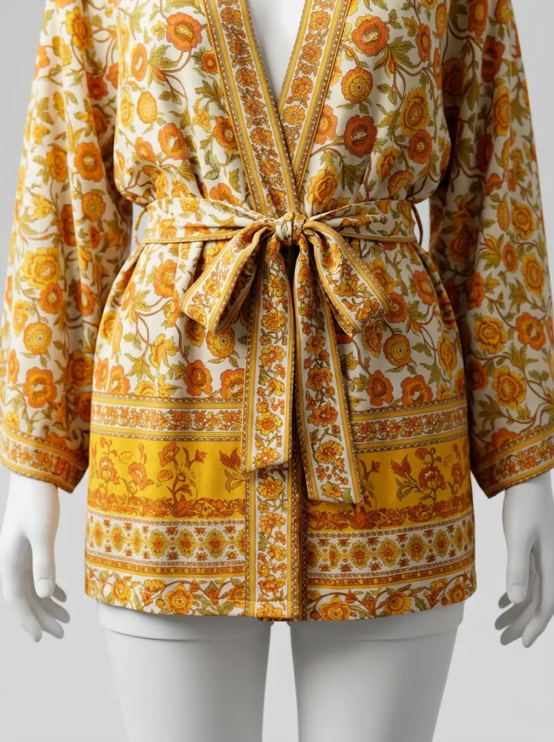 Kimono court coton soyeux femme détente fleurie