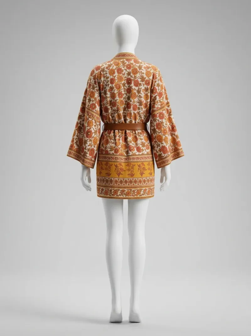 Kimono court coton soyeux femme détente fleurie