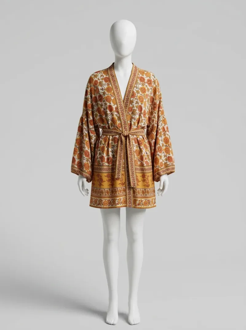 Kimono court coton soyeux femme détente fleurie