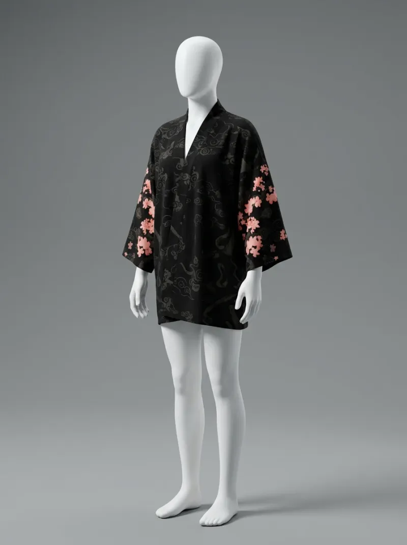 Kimono court polyester fluide dragon femme quotidien