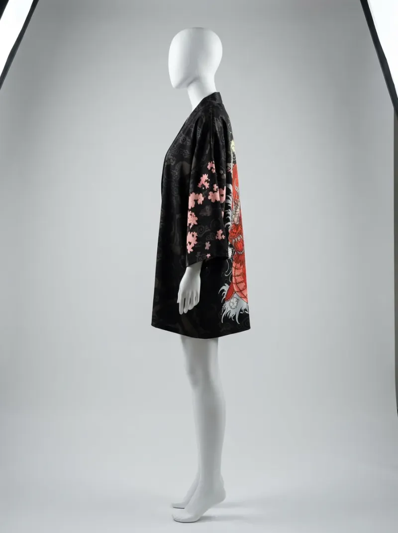 Kimono court polyester fluide dragon femme quotidien