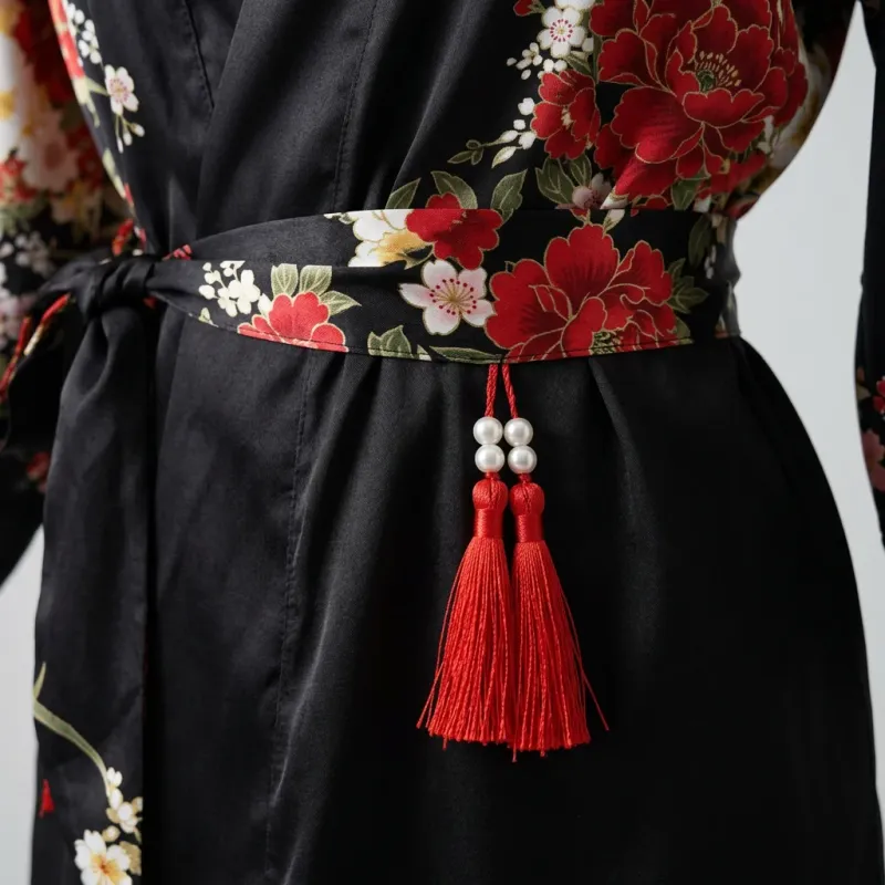 Kimono court polyester fluide fleuri femme raffiné